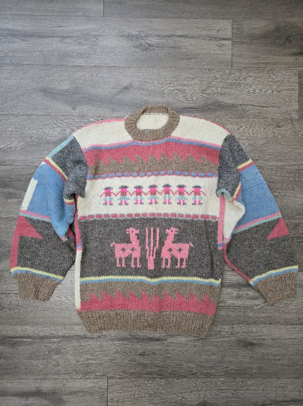 90's Handmade Peruvian Knit Alpaca Knit Sweater Geometric Pattern Small